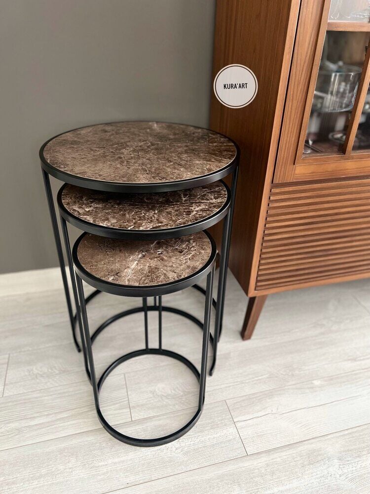 3'lü Seramik Charm Sehpa (Siyah/ Kahve)