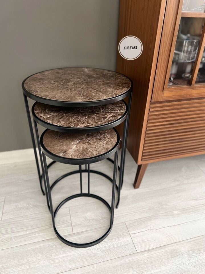 3'lü Seramik Charm Sehpa (Siyah/ Kahve)