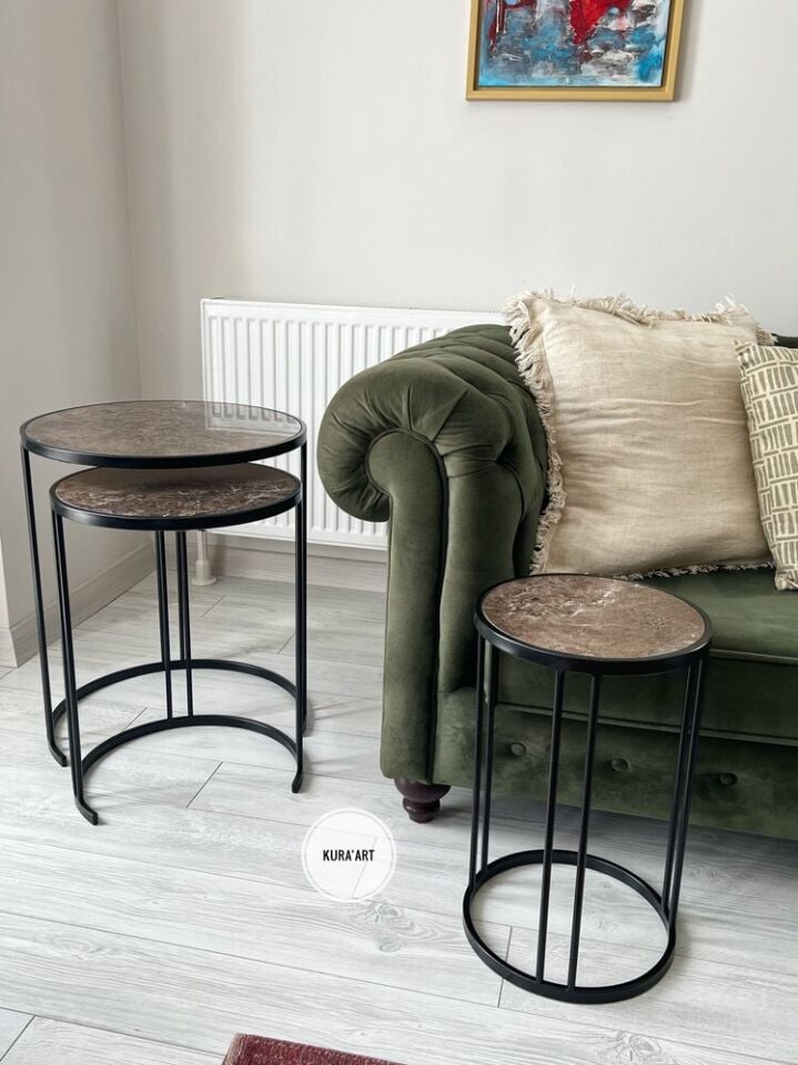 3'lü Seramik Charm Sehpa (Siyah/ Kahve)