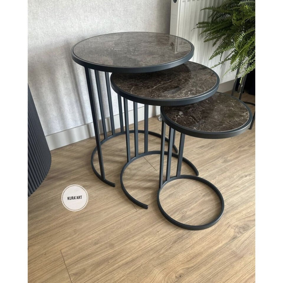 3’lü Seramik Urban Sehpa (antrasit ayak)