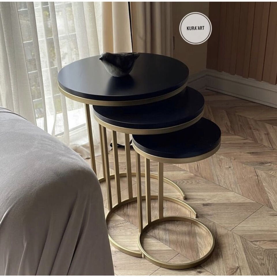 3’lü Urban 3C Sehpa (siyah/pirinç eskitme)