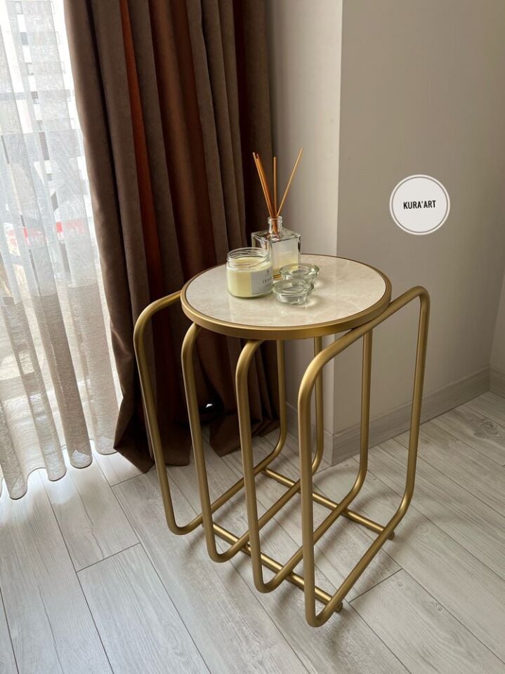 Seramik Pipe Sehpa (Krem Rengi)