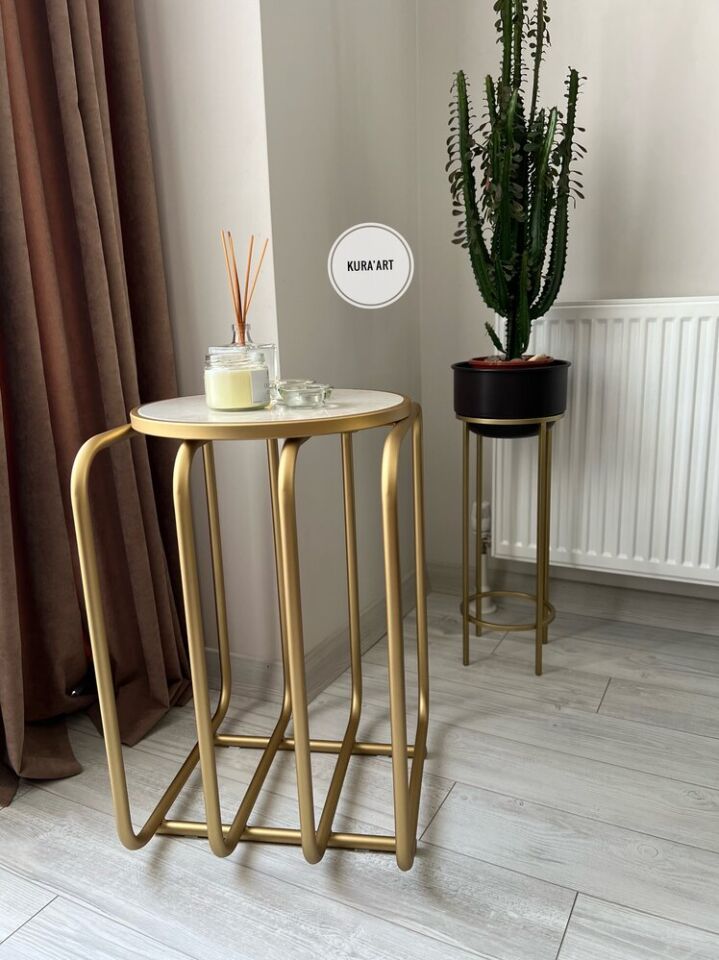 Seramik Pipe Sehpa (Krem Rengi)