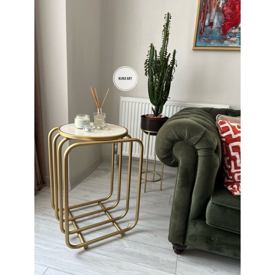 Seramik Pipe Sehpa (Krem Rengi)