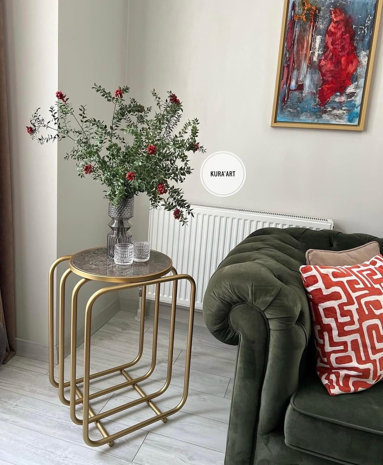 Seramik Pipe Sehpa (Kahve rengi/pirinç eskitme)