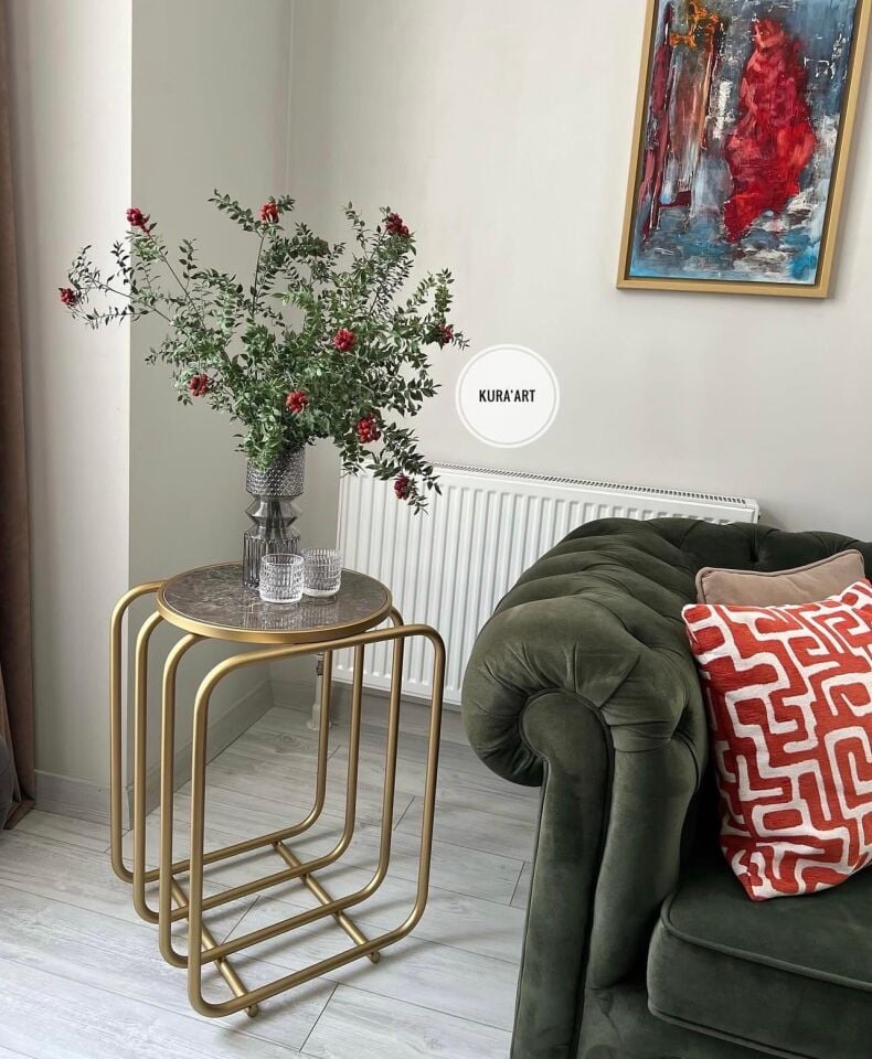 Seramik Pipe Sehpa (Kahve rengi/pirinç eskitme)