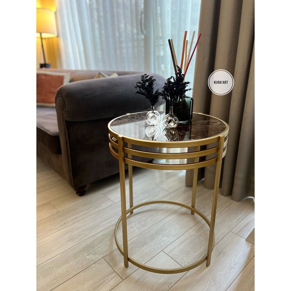 Seramik Balance Yan Sehpa (Kahverengi/Pirinç Eskitme)