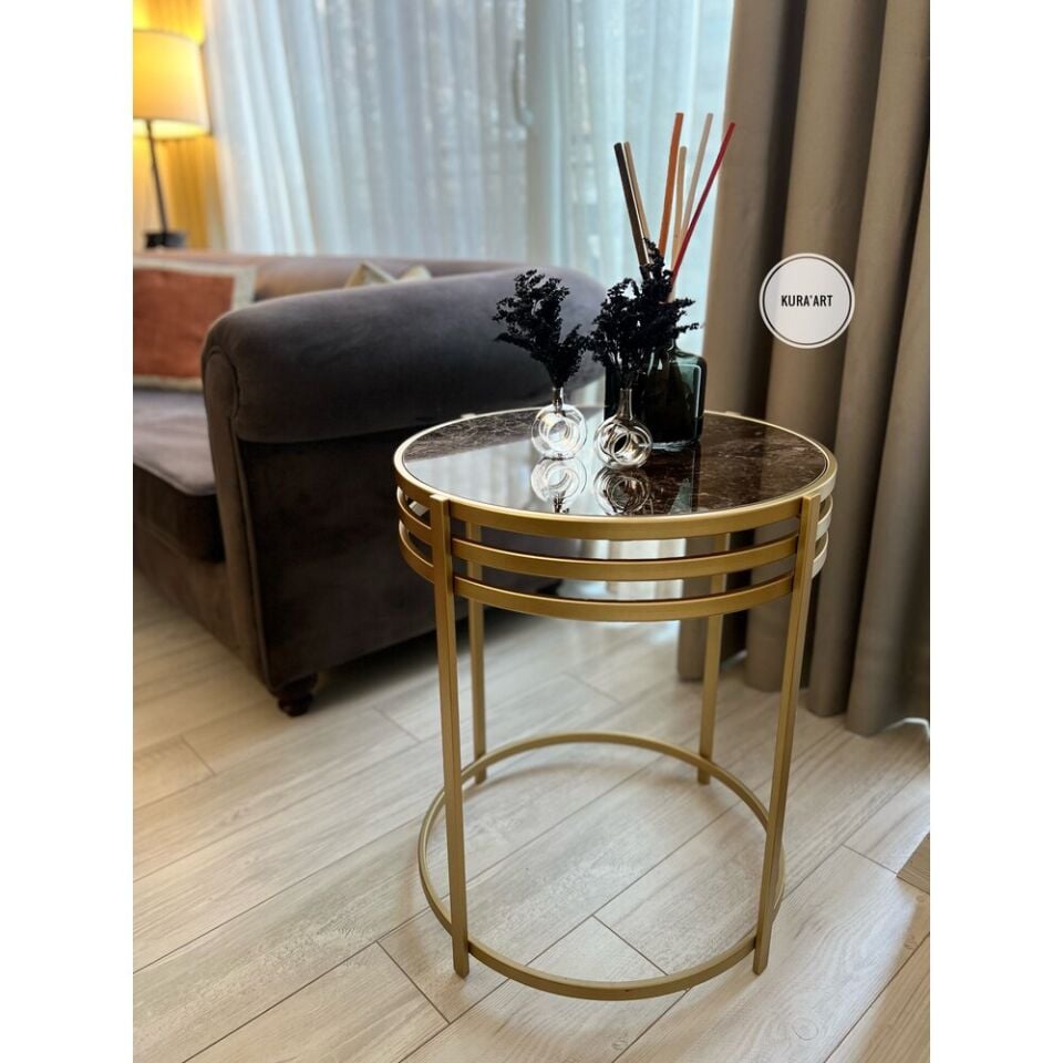 Seramik Balance Yan Sehpa (Kahverengi/Pirinç Eskitme)