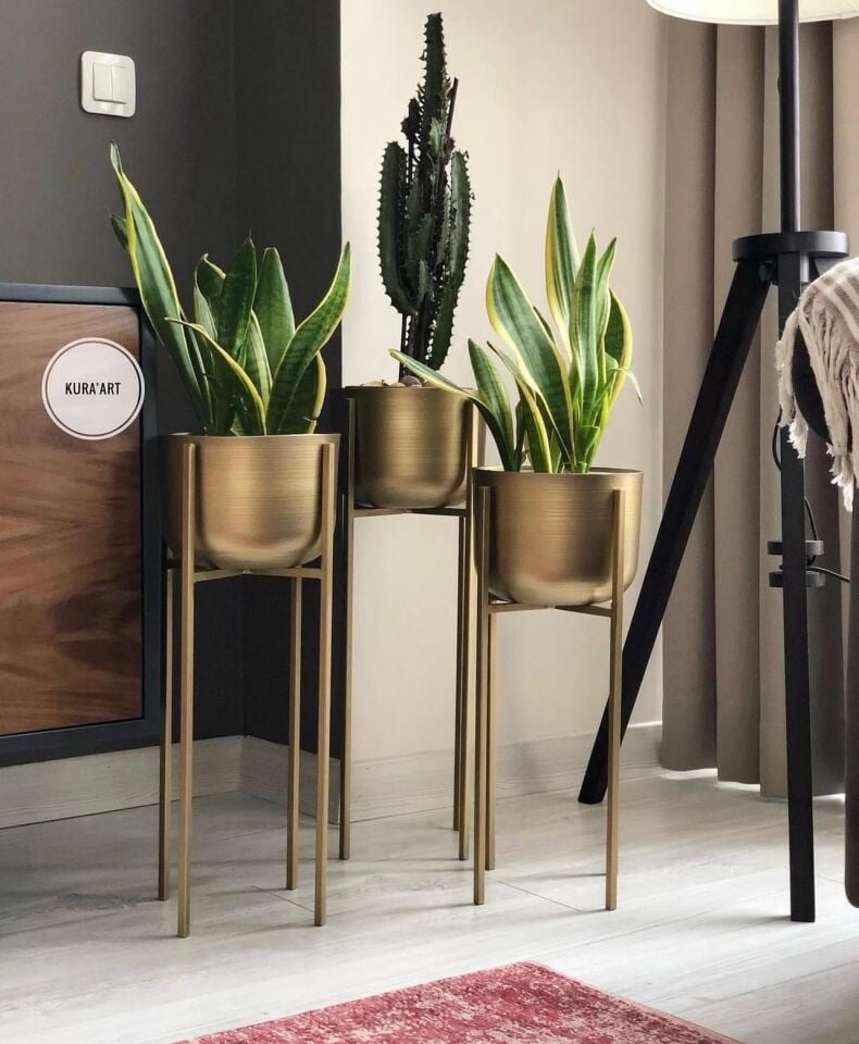 3'lü Dekor Saksı ( Pirinç Eskitme )